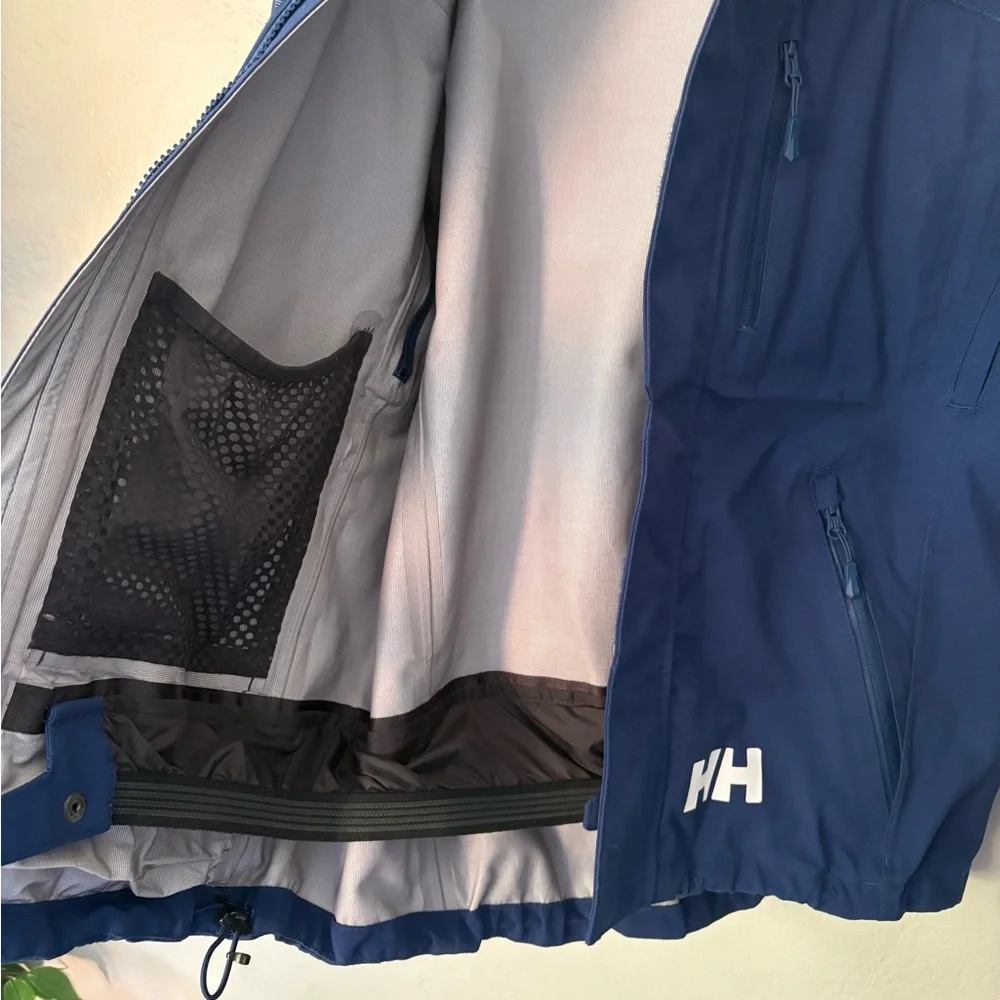 Helly Hansen Dark Blue and Orange Free Ride Team Ski Jacket Hooded Size 14